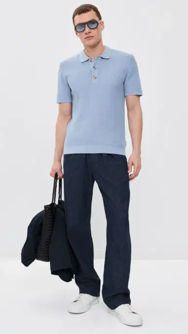 RAILS Nathan Knit Polo Top Blue ky Heather | Thumbnail 5 RAILS Nathan Knit Polo Top Blue ky Heather | Thumbnail 5