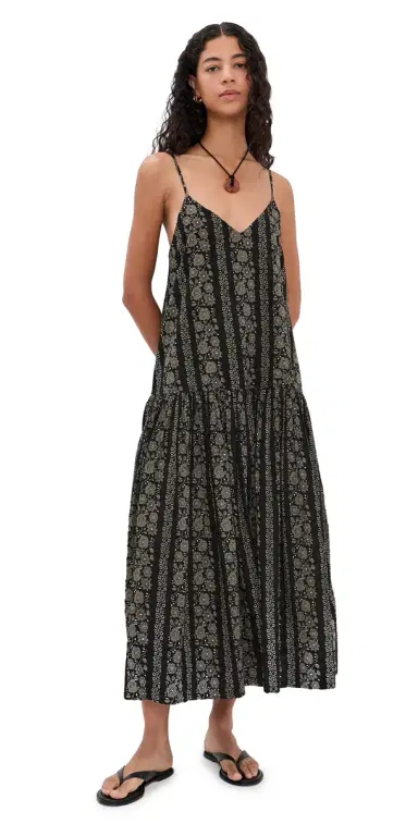 The Great. THE GREAT. The Drop Waist Midi Dress Black & Cream Token Floral | Thumbnail 1 The Great. THE GREAT. The Drop Waist Midi Dress Black & Cream Token Floral | Thumbnail 1