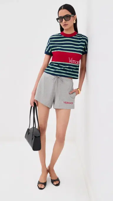 Versace Embroidered Cotton Shorts Light Grey | Thumbnail 2 Versace Embroidered Cotton Shorts Light Grey | Thumbnail 2