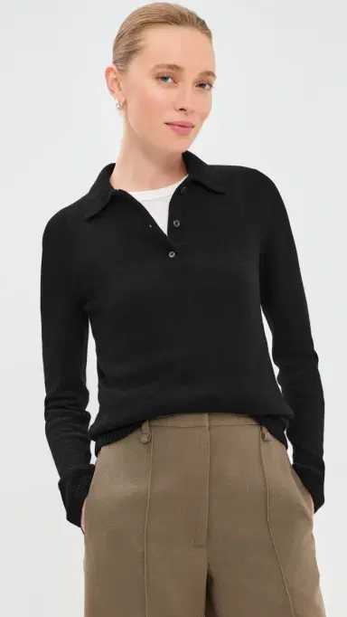 The Elder Statesman Laurel Cashmere Polo Sweater Black | Thumbnail 2 The Elder Statesman Laurel Cashmere Polo Sweater Black | Thumbnail 2