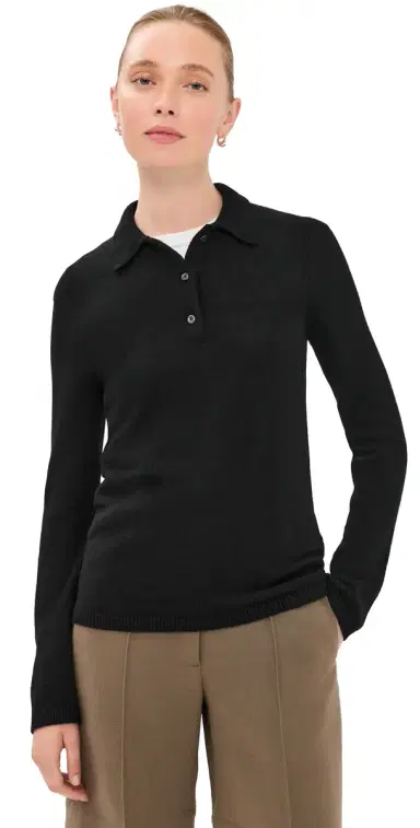 The Elder Statesman Laurel Cashmere Polo Sweater Black | Thumbnail 1 The Elder Statesman Laurel Cashmere Polo Sweater Black | Thumbnail 1
