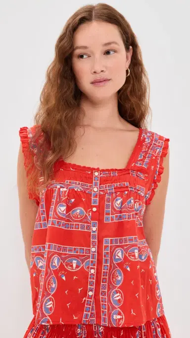 The Great. The Victorian Pleat Tank Top Red Sailboat Bandana | Thumbnail 2