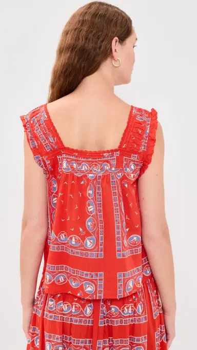 The Great. The Victorian Pleat Tank Top Red Sailboat Bandana | Thumbnail 3