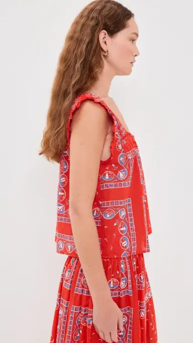 The Great. The Victorian Pleat Tank Top Red Sailboat Bandana | Thumbnail 4