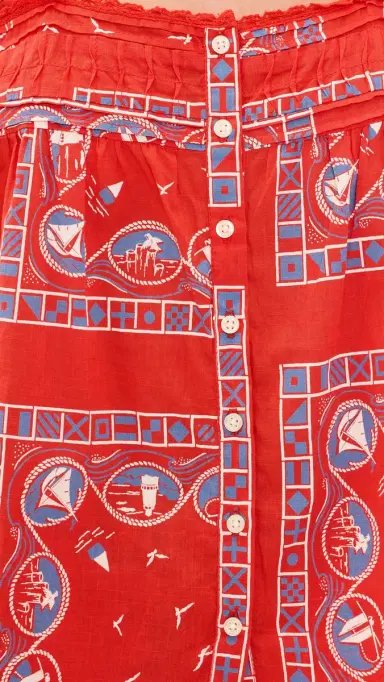 The Great. The Victorian Pleat Tank Top Red Sailboat Bandana | Thumbnail 6
