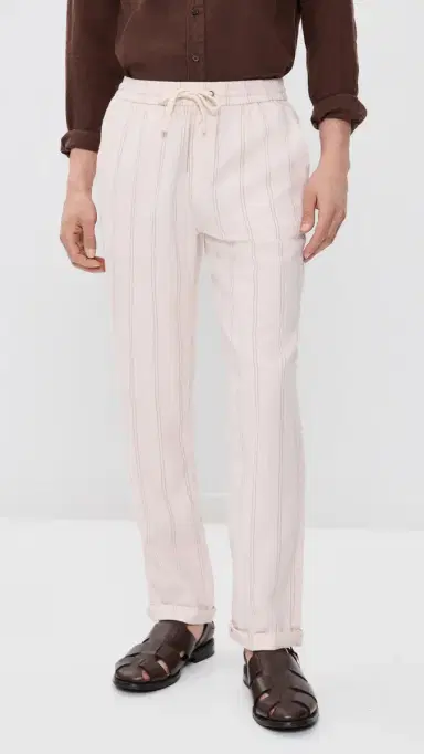 Marine Layer aturday Hemp Beach Pants Natural/Brown tripe | Thumbnail 2