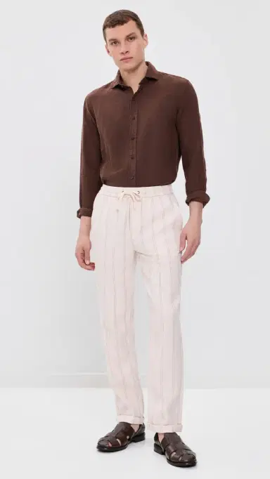Marine Layer aturday Hemp Beach Pants Natural/Brown tripe | Thumbnail 5