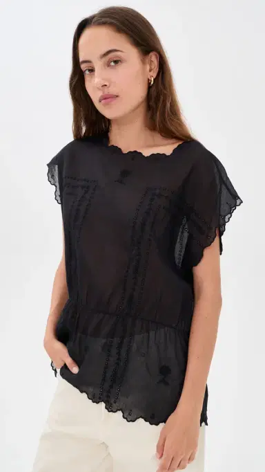 The Great. THE GREAT. The Scalloped Eyelet Tunic Black 2 | Thumbnail 2