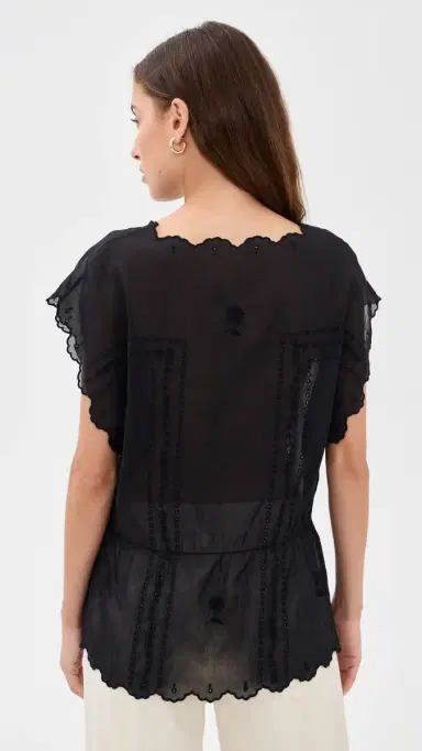 The Great. THE GREAT. The Scalloped Eyelet Tunic Black 2 | Thumbnail 3