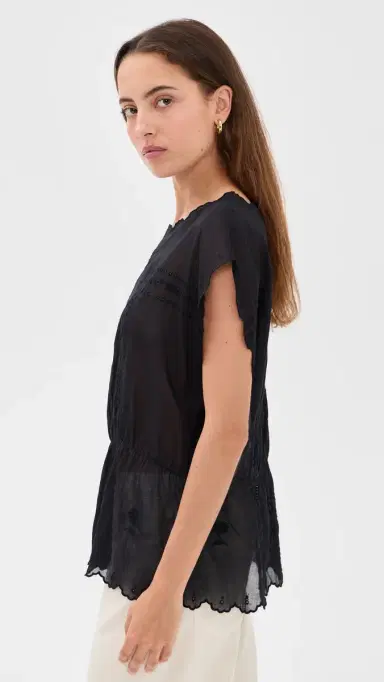 The Great. THE GREAT. The Scalloped Eyelet Tunic Black 2 | Thumbnail 4