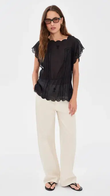 The Great. THE GREAT. The Scalloped Eyelet Tunic Black 2 | Thumbnail 5