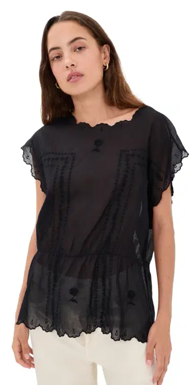 The Great. THE GREAT. The Scalloped Eyelet Tunic Black 2 | Thumbnail 1