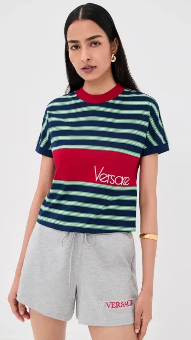 Versace Striped Cotton Jersey with Intarsia Jersey | Thumbnail 2 Versace Striped Cotton Jersey with Intarsia Jersey | Thumbnail 2