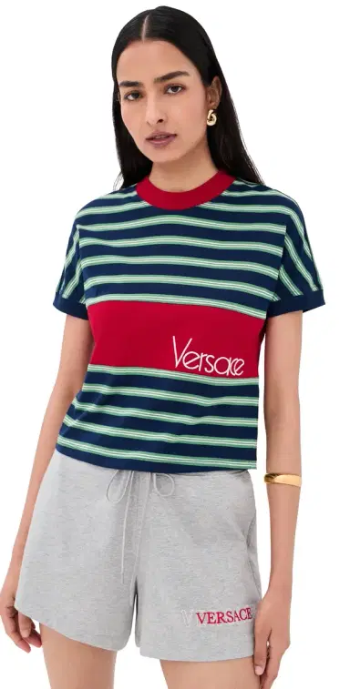 Versace Striped Cotton Jersey with Intarsia Jersey | Thumbnail 1 Versace Striped Cotton Jersey with Intarsia Jersey | Thumbnail 1