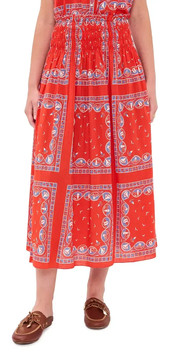 THE GREAT. The Canary Skirt Red Sailboat Bandana