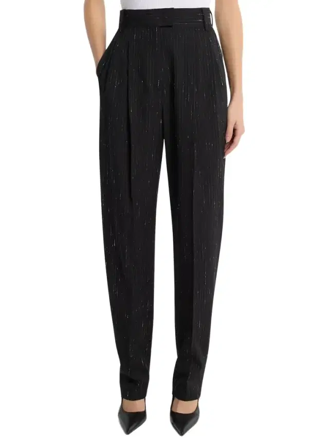 Dru Pleated Pinstriped Sequin Stretch Wool Trousers