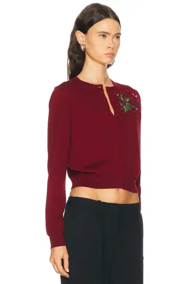 Carolina Herrera Crystal Embroidered Rose Cardigan | Thumbnail 2 Carolina Herrera Crystal Embroidered Rose Cardigan | Thumbnail 2