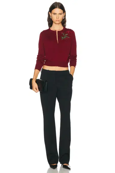 Carolina Herrera Crystal Embroidered Rose Cardigan | Thumbnail 4 Carolina Herrera Crystal Embroidered Rose Cardigan | Thumbnail 4