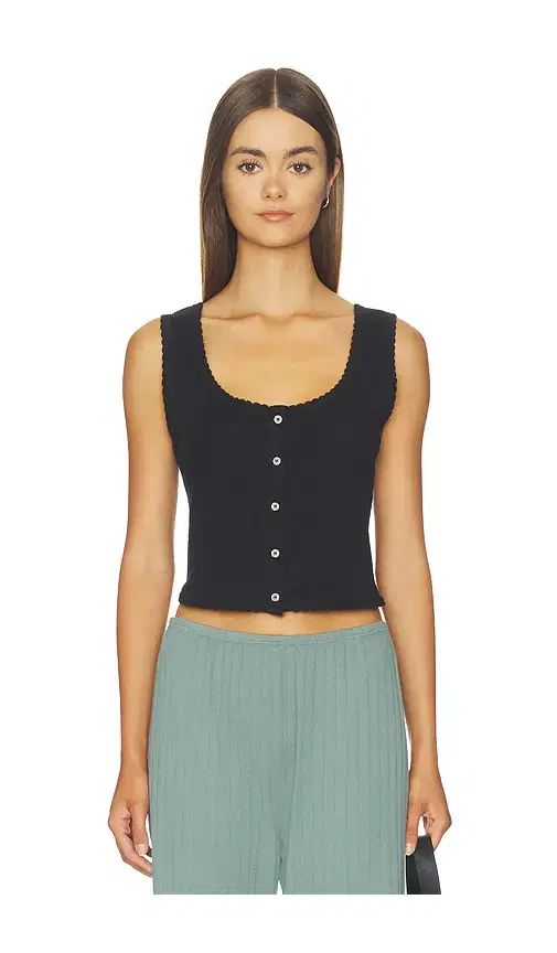 Pointelle Button Down Tank