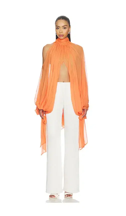 Tie-neck Cropped Cocoon Blouse