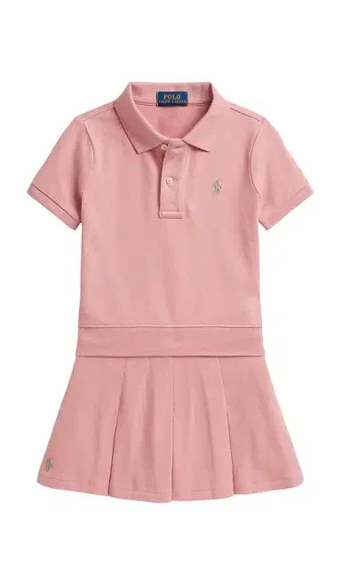 Polo Ralph Lauren Kids Short Sleeve Stretch Mesh Collared Shirt With Pleated Skirt | Thumbnail 1