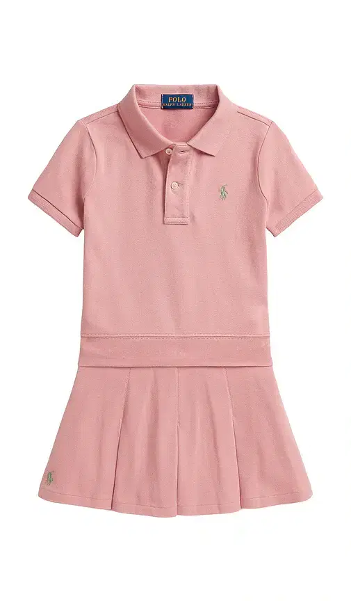 Kids Short Sleeve Stretch Mesh Collared Shirt With Pleated Skirt