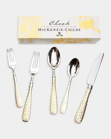 MacKenzie-Childs 5-Piece Check Gold-Plate Place Setting | Thumbnail 2