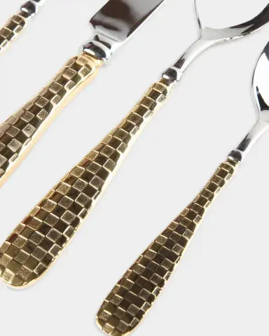 MacKenzie-Childs 5-Piece Check Gold-Plate Place Setting | Thumbnail 4