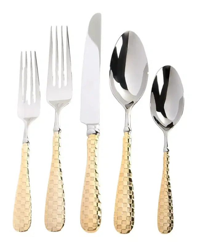 MacKenzie-Childs 5-Piece Check Gold-Plate Place Setting
