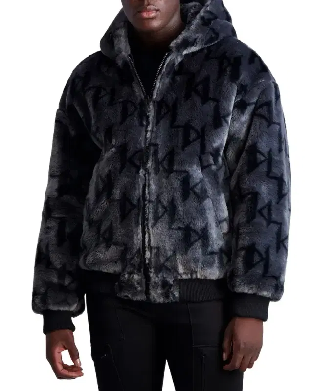Karl Lagerfeld Paris Men 's Reversible Bomber Jacket w/ Faux Fur