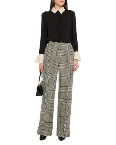 Valentino Garavani Lace Ruffle Button-Down Georgette Shirt | Thumbnail 1 Valentino Garavani Lace Ruffle Button-Down Georgette Shirt | Thumbnail 1