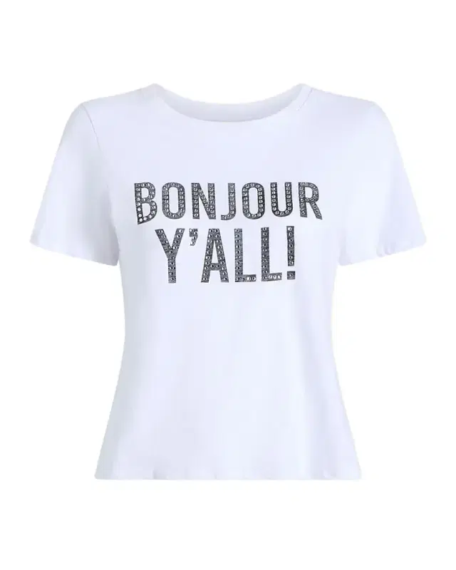 Cinq a Sept Bonjour Y 'all Embellished Shrunken Tee