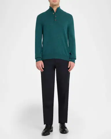 Brioni Men's Cashmere Knit Mock Neck Half-Placket Sweater | Thumbnail 2 Brioni Men's Cashmere Knit Mock Neck Half-Placket Sweater | Thumbnail 2