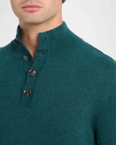 Brioni Men's Cashmere Knit Mock Neck Half-Placket Sweater | Thumbnail 5 Brioni Men's Cashmere Knit Mock Neck Half-Placket Sweater | Thumbnail 5