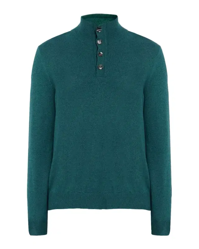 Men 's Cashmere Knit Mock Neck Half-Placket Sweater