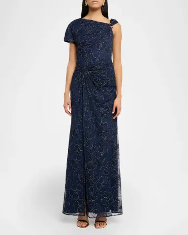 Aidan Mattox Metallic Floral-Embroidered Mesh Gown | Thumbnail 2 Aidan Mattox Metallic Floral-Embroidered Mesh Gown | Thumbnail 2