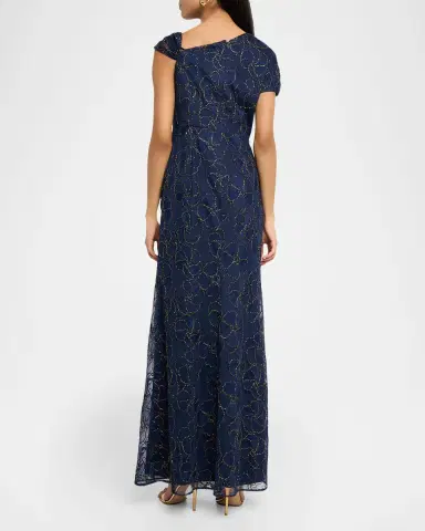 Aidan Mattox Metallic Floral-Embroidered Mesh Gown | Thumbnail 3 Aidan Mattox Metallic Floral-Embroidered Mesh Gown | Thumbnail 3