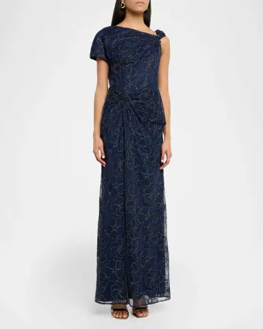Aidan Mattox Metallic Floral-Embroidered Mesh Gown | Thumbnail 4 Aidan Mattox Metallic Floral-Embroidered Mesh Gown | Thumbnail 4