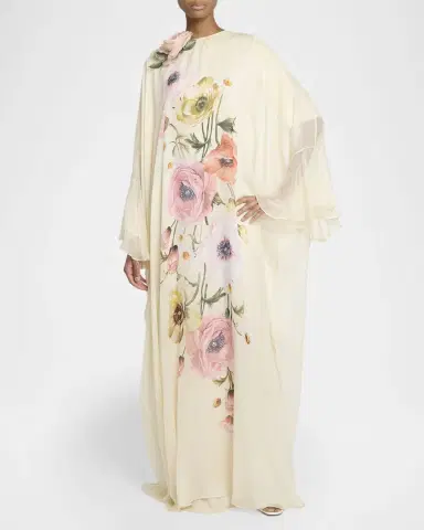 Elie Saab Floral Printed Silk Chiffon Kaftan | Thumbnail 3 Elie Saab Floral Printed Silk Chiffon Kaftan | Thumbnail 3