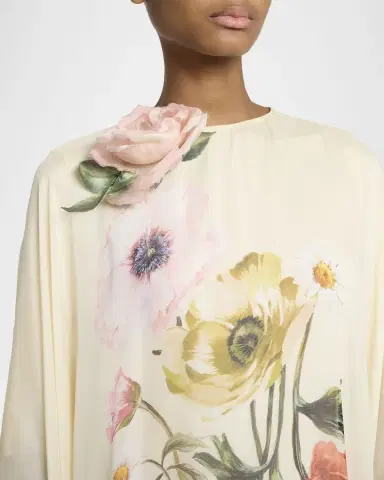 Elie Saab Floral Printed Silk Chiffon Kaftan | Thumbnail 4 Elie Saab Floral Printed Silk Chiffon Kaftan | Thumbnail 4