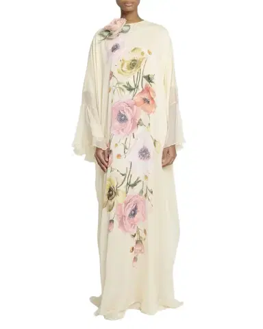 Elie Saab Floral Printed Silk Chiffon Kaftan | Thumbnail 1 Elie Saab Floral Printed Silk Chiffon Kaftan | Thumbnail 1