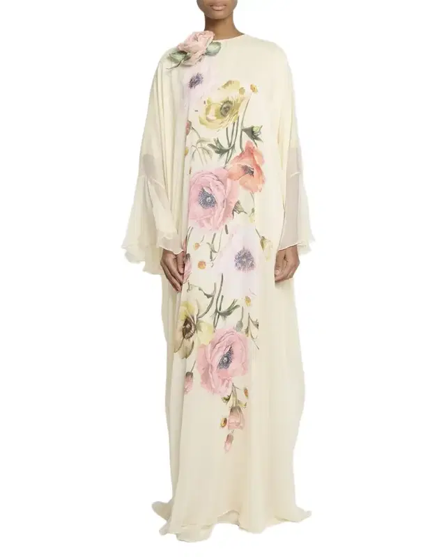 Elie Saab Floral Printed Silk Chiffon Kaftan