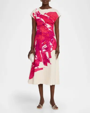 Rickie Freeman for Teri Jon Abstract-Print Crinkled Midi Dress | Thumbnail 2 Rickie Freeman for Teri Jon Abstract-Print Crinkled Midi Dress | Thumbnail 2