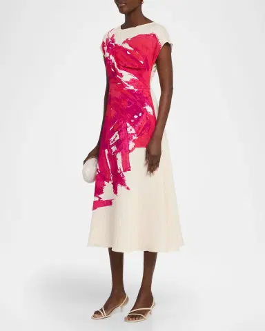 Rickie Freeman for Teri Jon Abstract-Print Crinkled Midi Dress | Thumbnail 4 Rickie Freeman for Teri Jon Abstract-Print Crinkled Midi Dress | Thumbnail 4