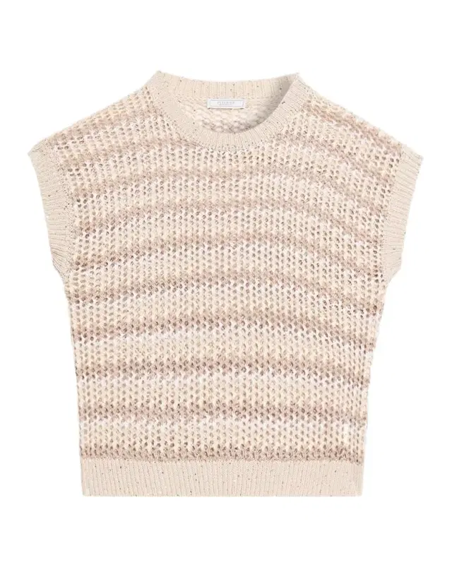 Tricot Open-Knit Striped Linen Sweater