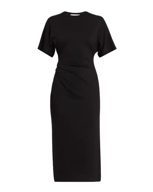 Vince Short-Sleeve Ruched Jersey Midi Dress