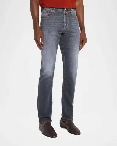 Jacob Cohen Men's Slim Straight-Leg Washed Black Denim Jeans | Thumbnail 4