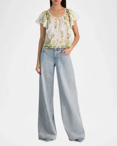 ALICE + OLIVIA Odette Floral Flutter-Sleeve Blouse | Thumbnail 2