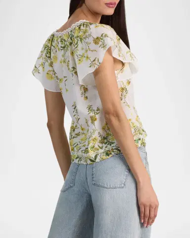 ALICE + OLIVIA Odette Floral Flutter-Sleeve Blouse | Thumbnail 3