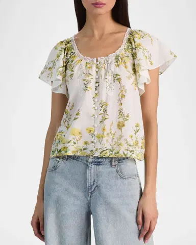 ALICE + OLIVIA Odette Floral Flutter-Sleeve Blouse | Thumbnail 4